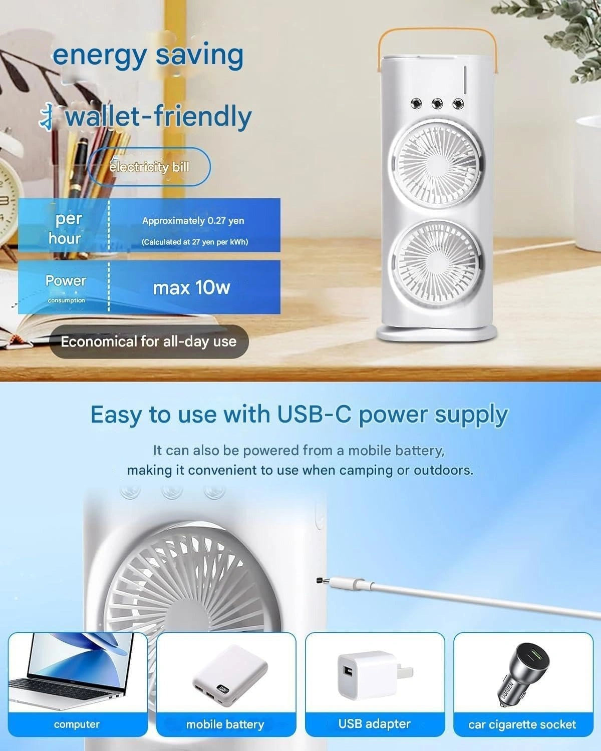 DOUBLE ENDED SPRAY FAN COLD AIR-Ice Breeze Spray Cooling Fan